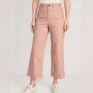 High-Rise Cropped Wide-Leg Pink Pants